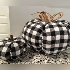 Set of two soft black and white buffalo check pumpkins